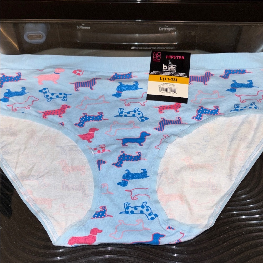 NOBO Blue and Pink Dog Print Woman’s Hipster Underwear Sz L